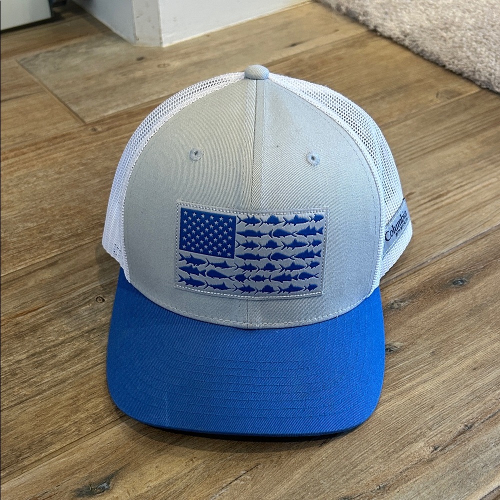 Columbia Blue and White Fish Flag Cap